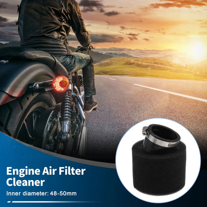 Air Filter Set of 1 for Universal Motorcycle (48-50mm, Rubber Foam, Black)