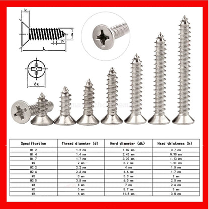 10pcs M3 M4 M5 M6 Stainless Steel Countersunk Phillips Head Screws