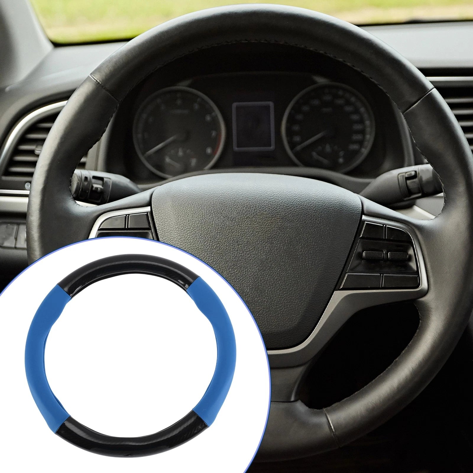 Steering Wheel Cover for - 14.96" Black Blue