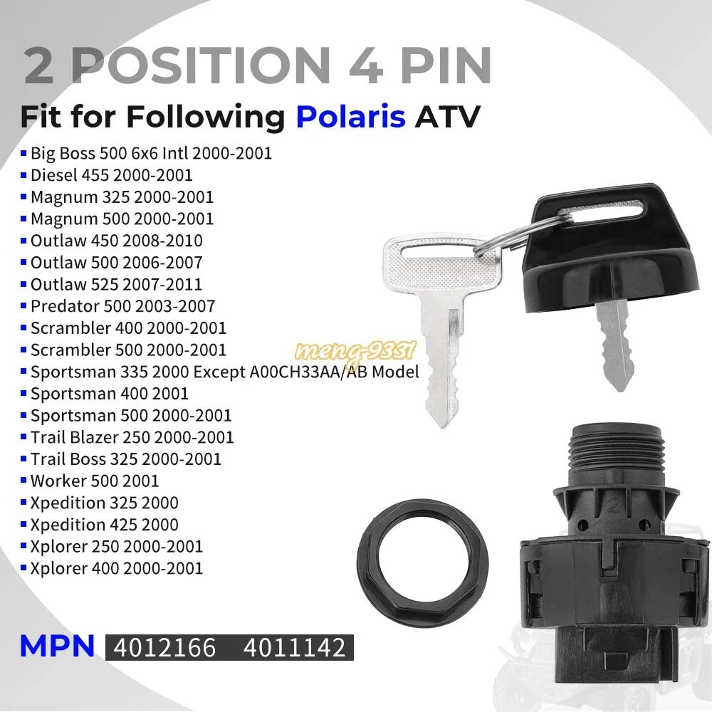 Ignition Key Switch for Polaris Outlaw 450 500 525 Predator 500 Worker 500 (2006–2014)