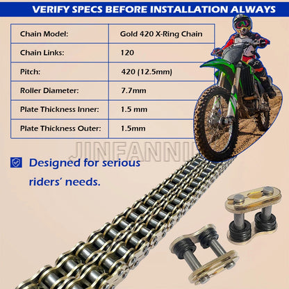 Gold 420 X-Ring Chain 120 Links with Master Link for Motorcycle