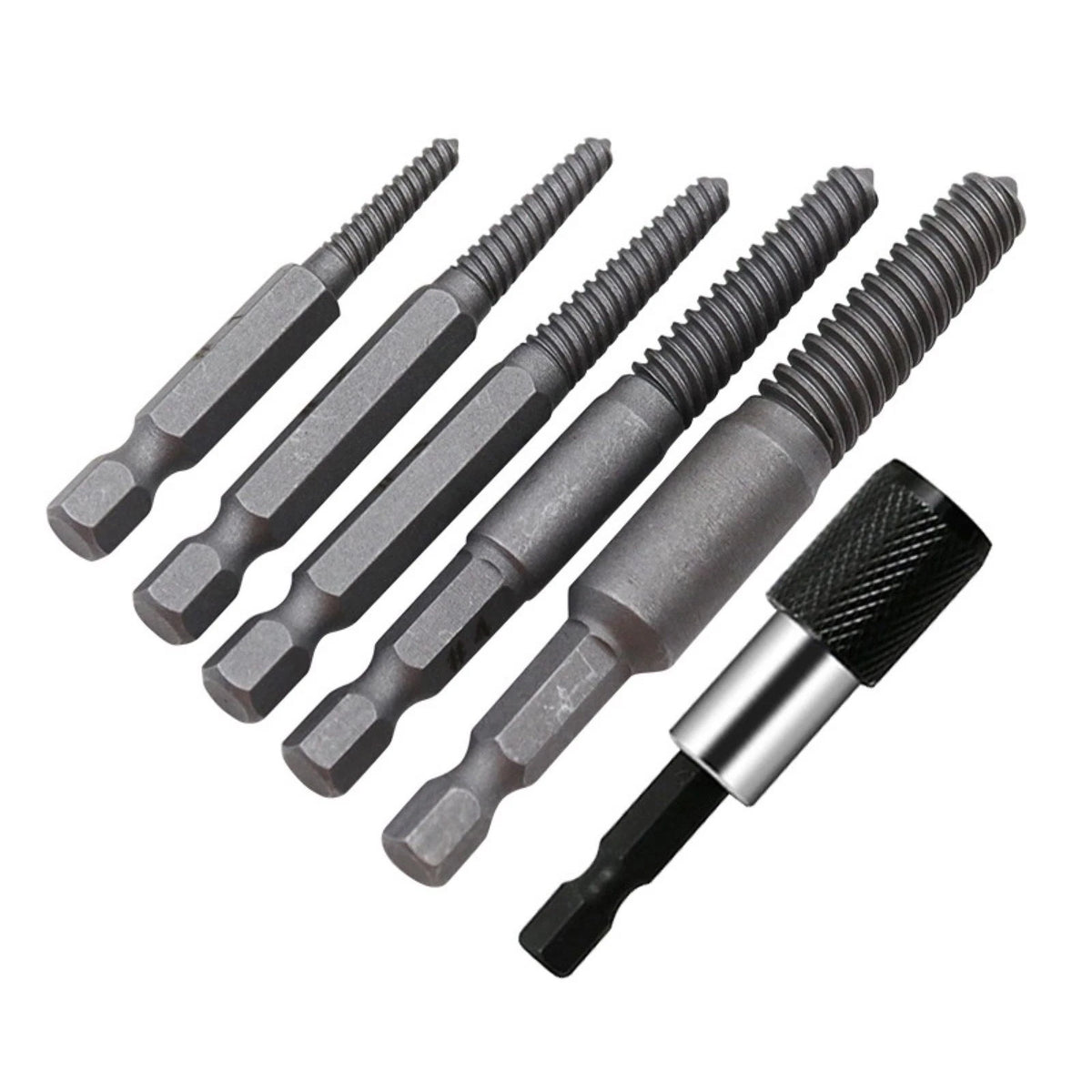 Stud Screw Extractor Remover Set for Hex Shank Design 5-7mm (#1), 6-8mm (#2)