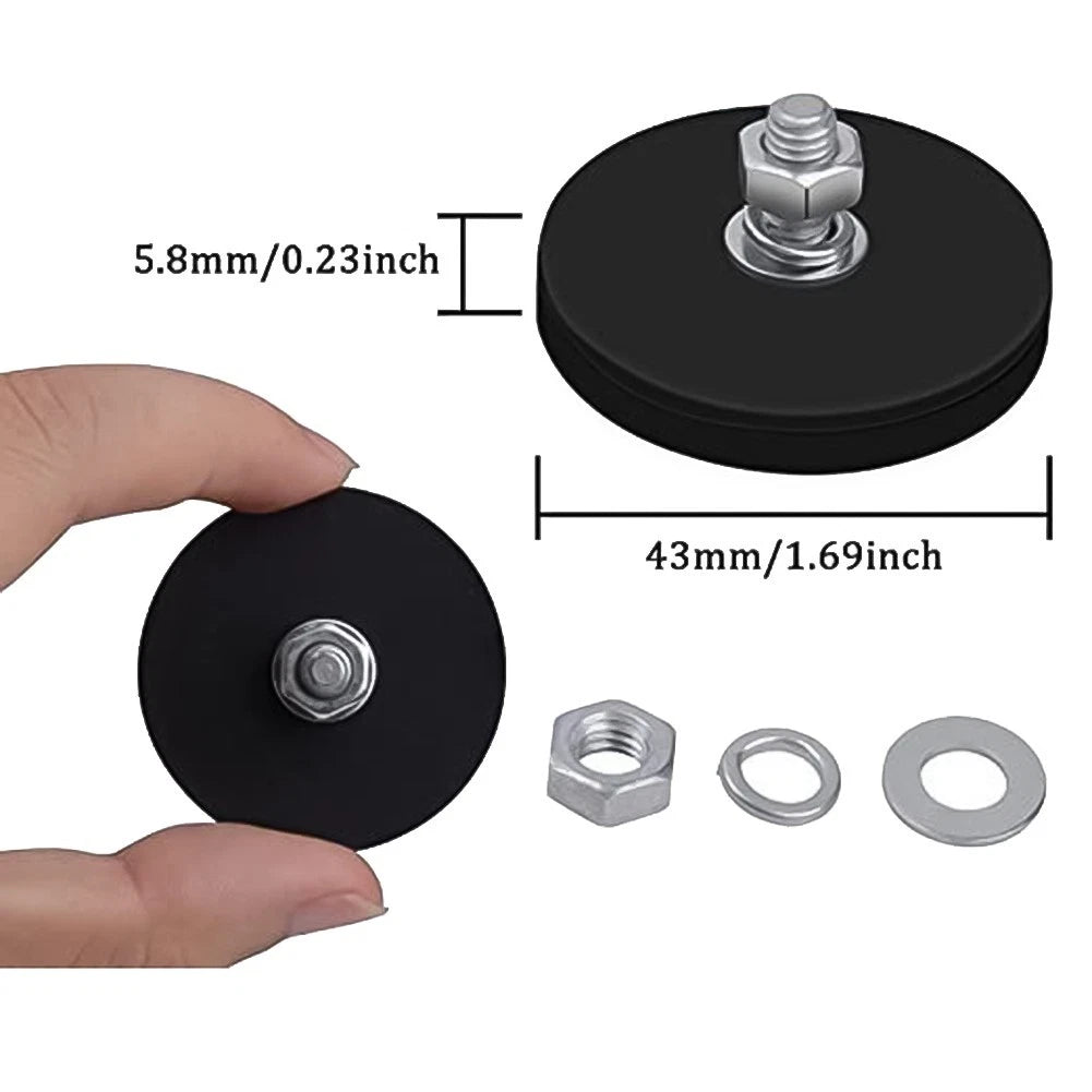 2X Black Rubber Magnetic Base for M6 Thread Bolts