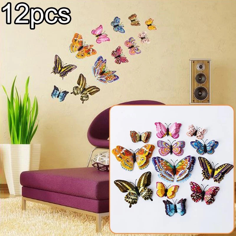 12pcs Self-Adhesive Butterfly Wall Decals Removable Art Decor