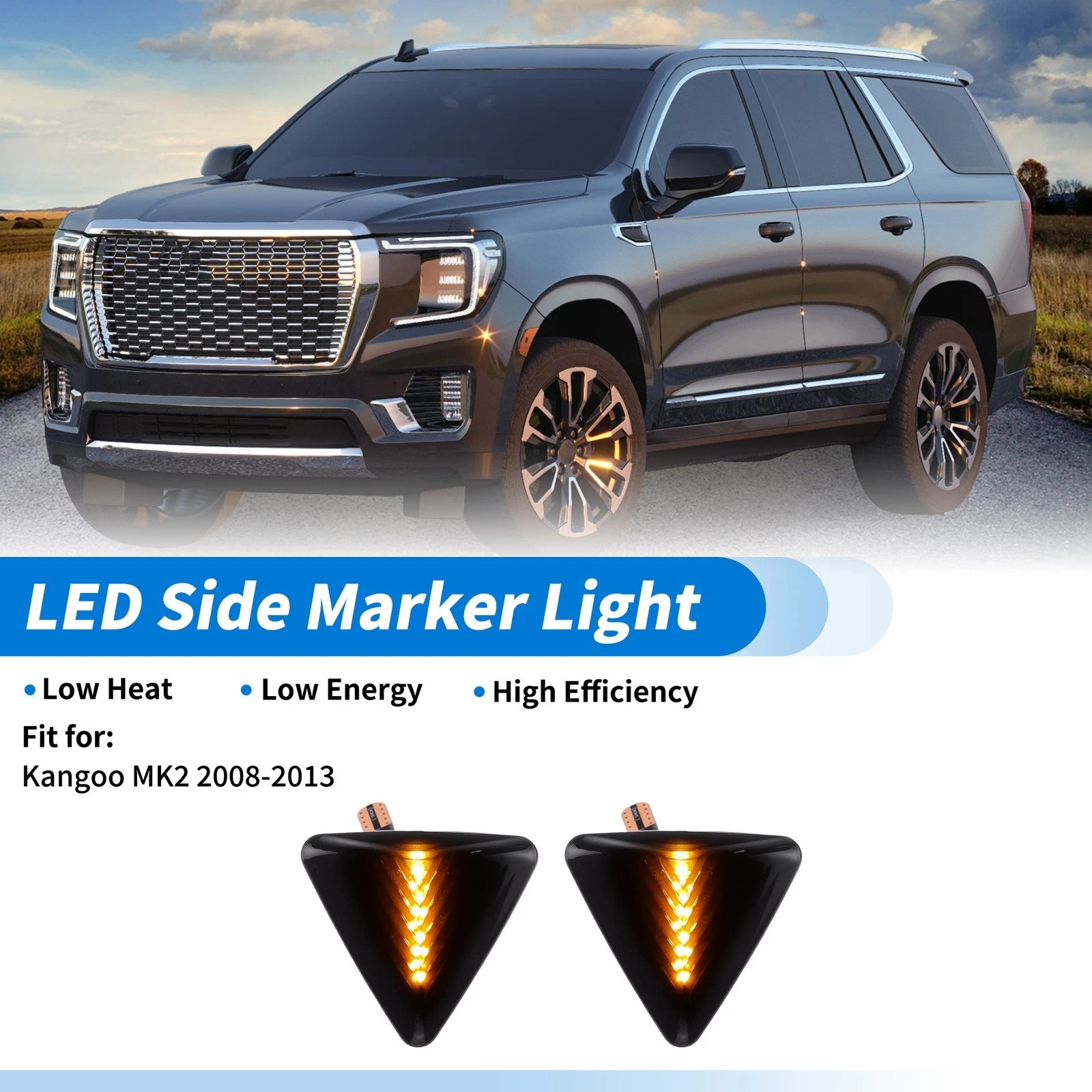 2X LED Side Fender Marker Light for Renault Kangoo MK2 (2008–2013)
