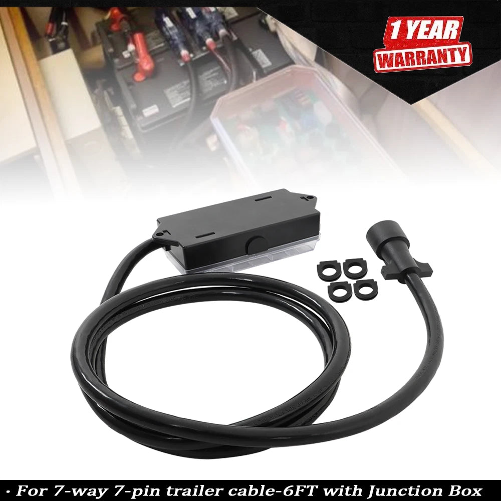 7 Way Trailer Cable with 7 Pin Plug & Junction Box for RV Trailer (8FT)