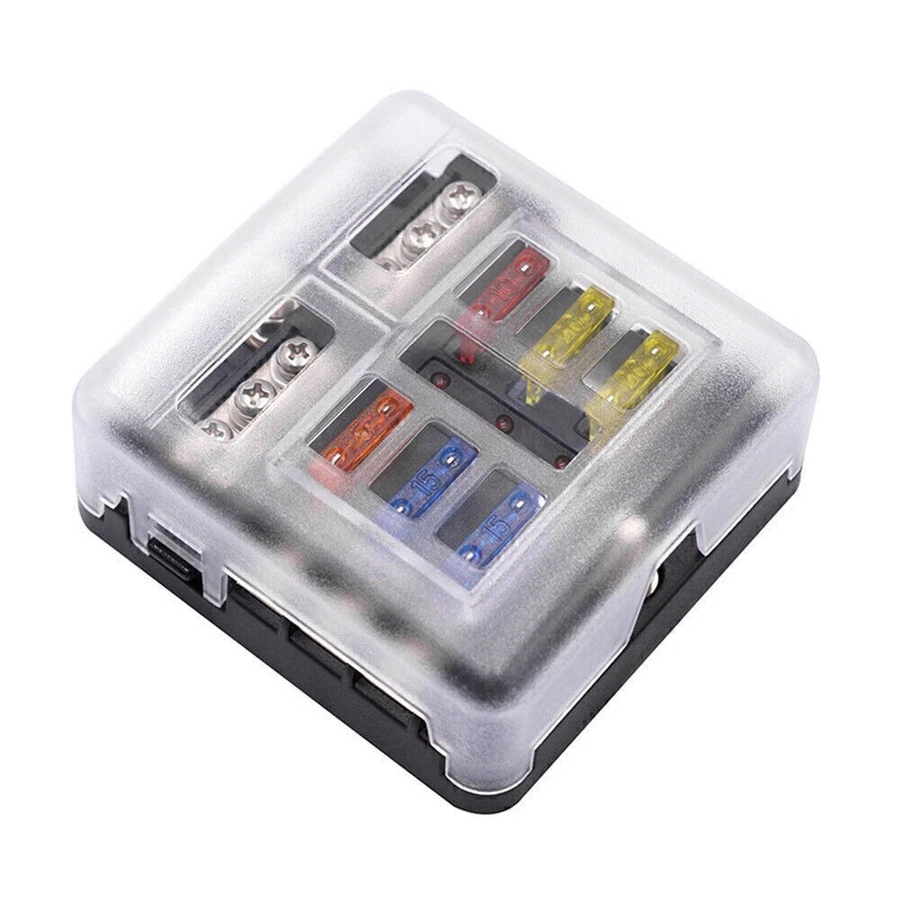 6-Way Blade Fuse Box with LED Indicator for Marine Bus RVs Boats