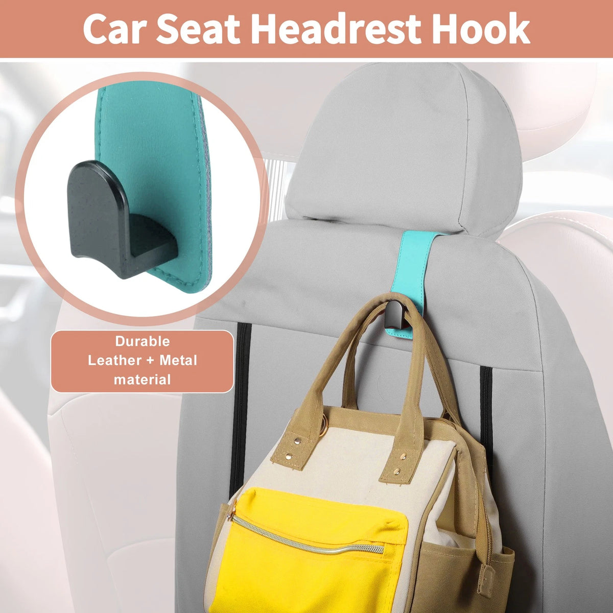 1 Pc Faux Leather Metal Car Seat Headrest Hook for Universal Fit