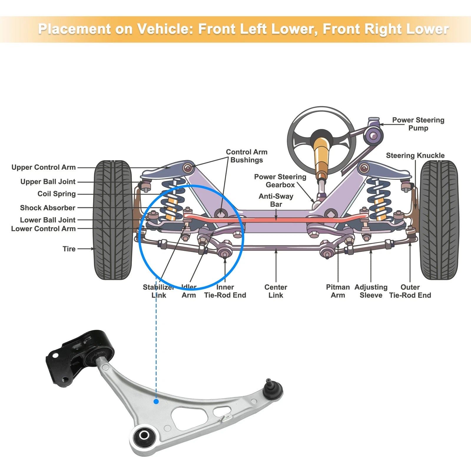 1pc Front Lower Left Control Arm w/Ball Joint for Acura MDX (2014–2020)
