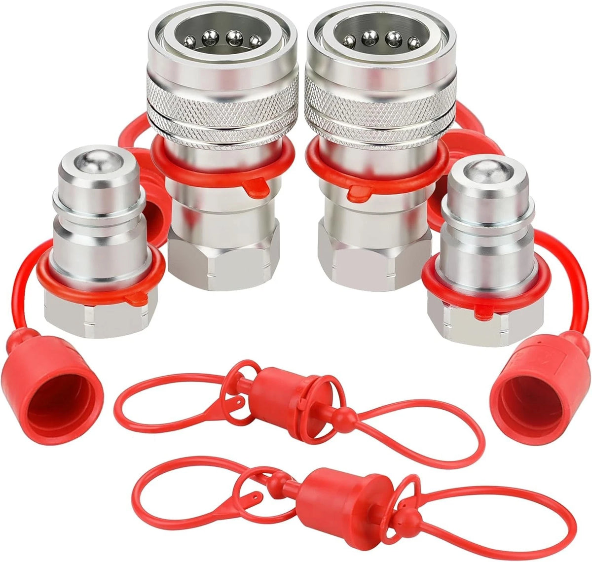 Set of 2 ISO5675 Hydraulic Quick Couplers with Dust Cap for Tractor Applications
