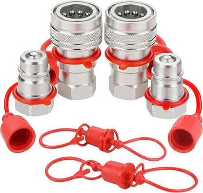 Set of 2 ISO5675 Hydraulic Quick Couplers with Dust Cap for Tractor Applications