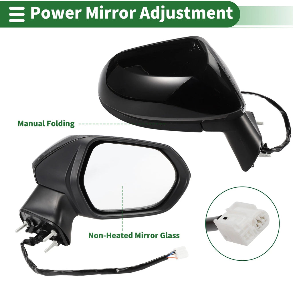 Right Side Door Mirror Replacement Manual Folding Gloss Black for Toyota Corolla (2005–2015)