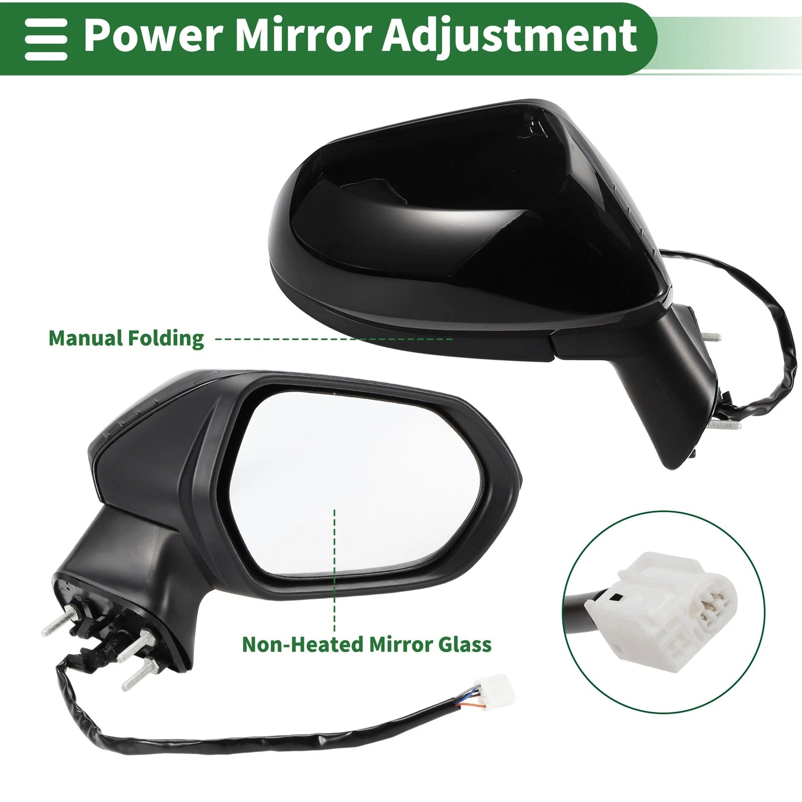 Right Side Door Mirror Replacement Manual Folding Gloss Black for Toyota Corolla (2005–2015)