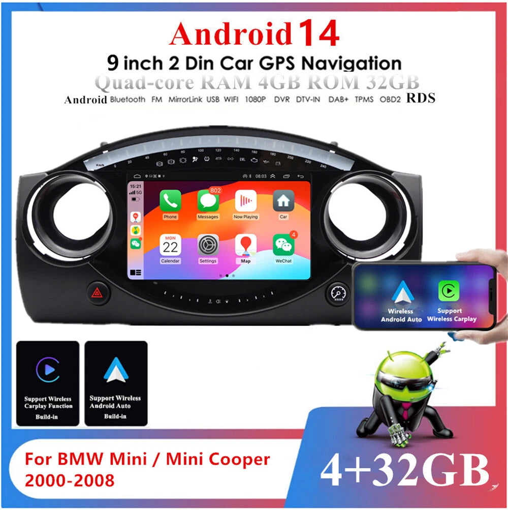 9'' Android Car Stereo Navigation for BMW Mini Cooper (2000–2008)