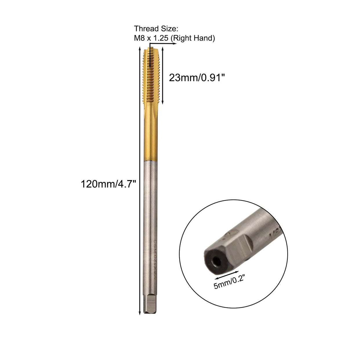 M8 x 1.25 Straight Flute Tap for Metric Thread (120mm Long)