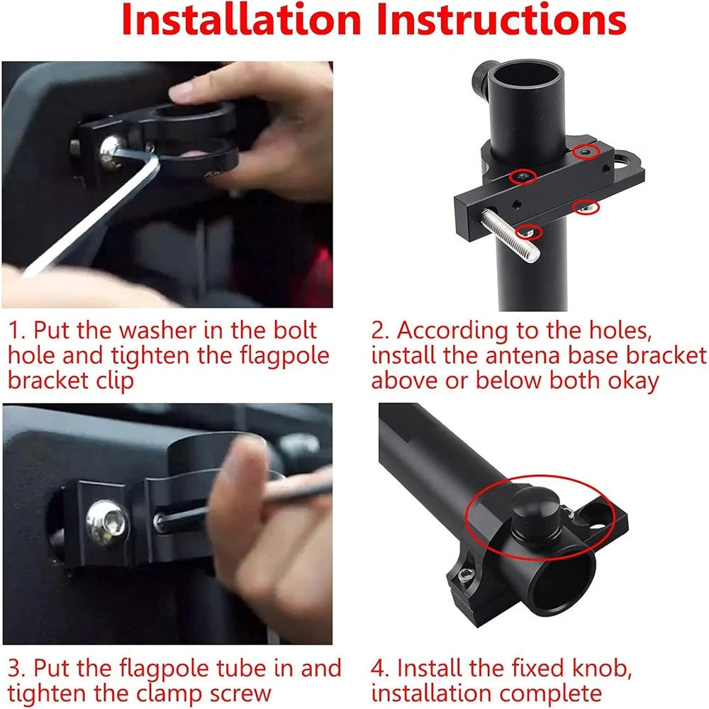 Multi-Function Tailgate Flag Pole Holder Antenna Base Kit for Jeep Wrangler (2007–2023)