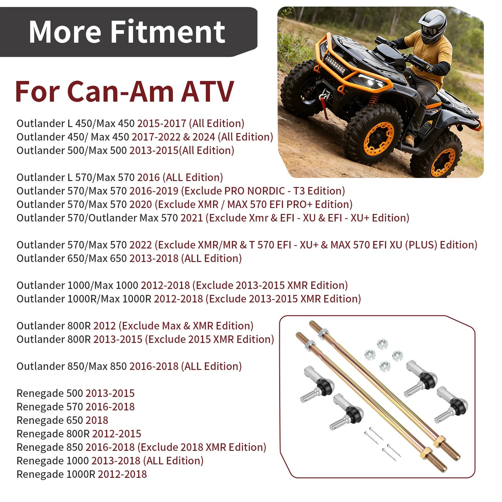 Set of 2 Tie Rod Ends for Can-Am Outlander Max 500 Renegade 500 (2013–2015)