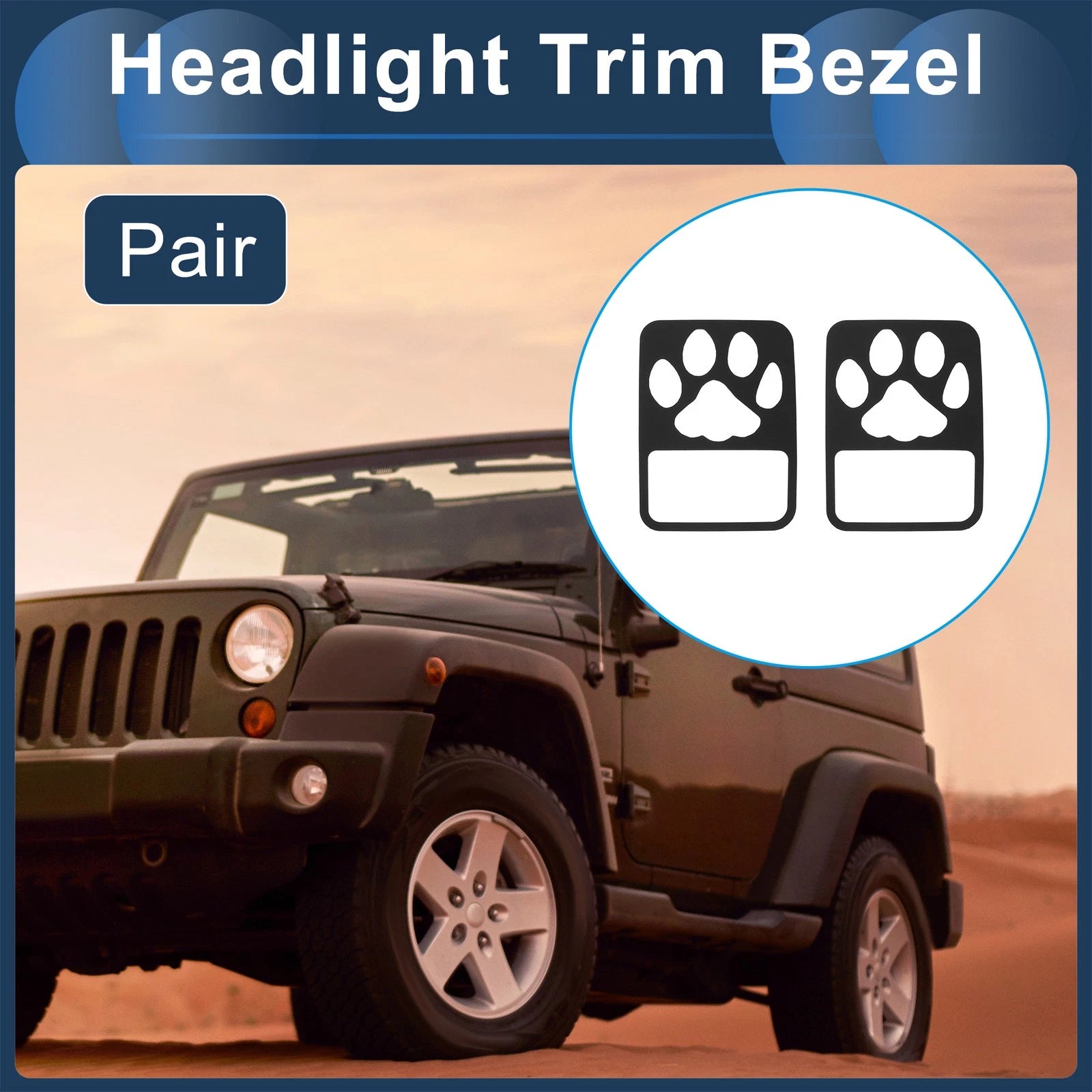 1 Pair Headlight Trim Bezel for Jeep Gladiator (2020–2023) Black