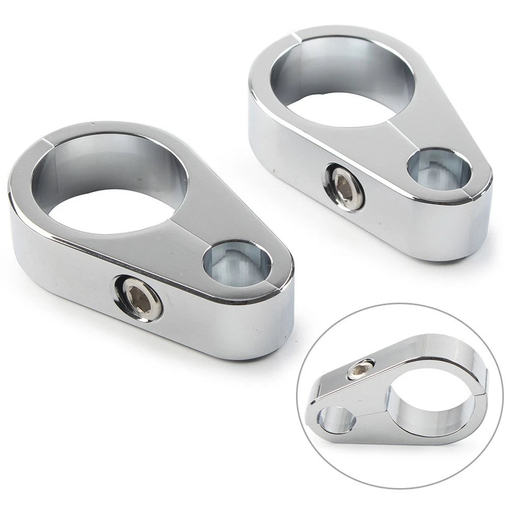 2X Brake Clutch Cable Wire Clamp Clip for Harley (1'' Handlebar, Chrome)