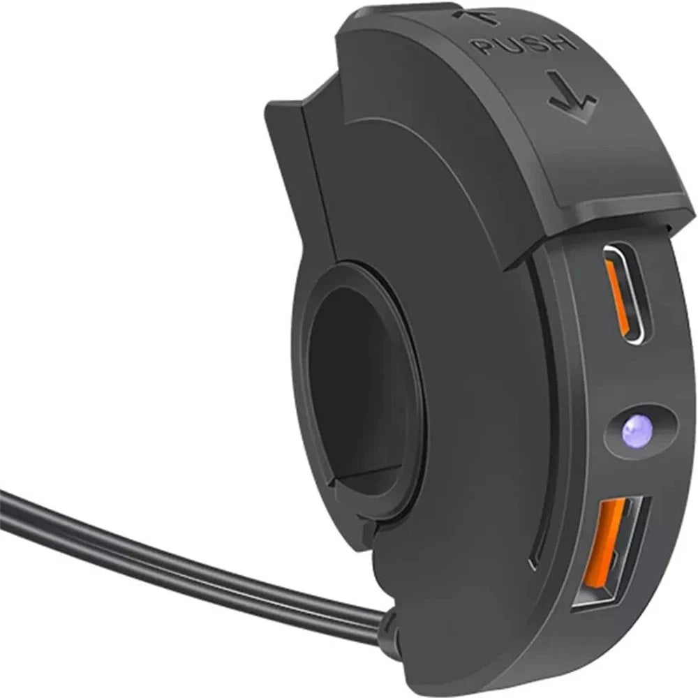Dual USB Fast Charger Adapter for Motorcycle Handlebar Mount (Universal)