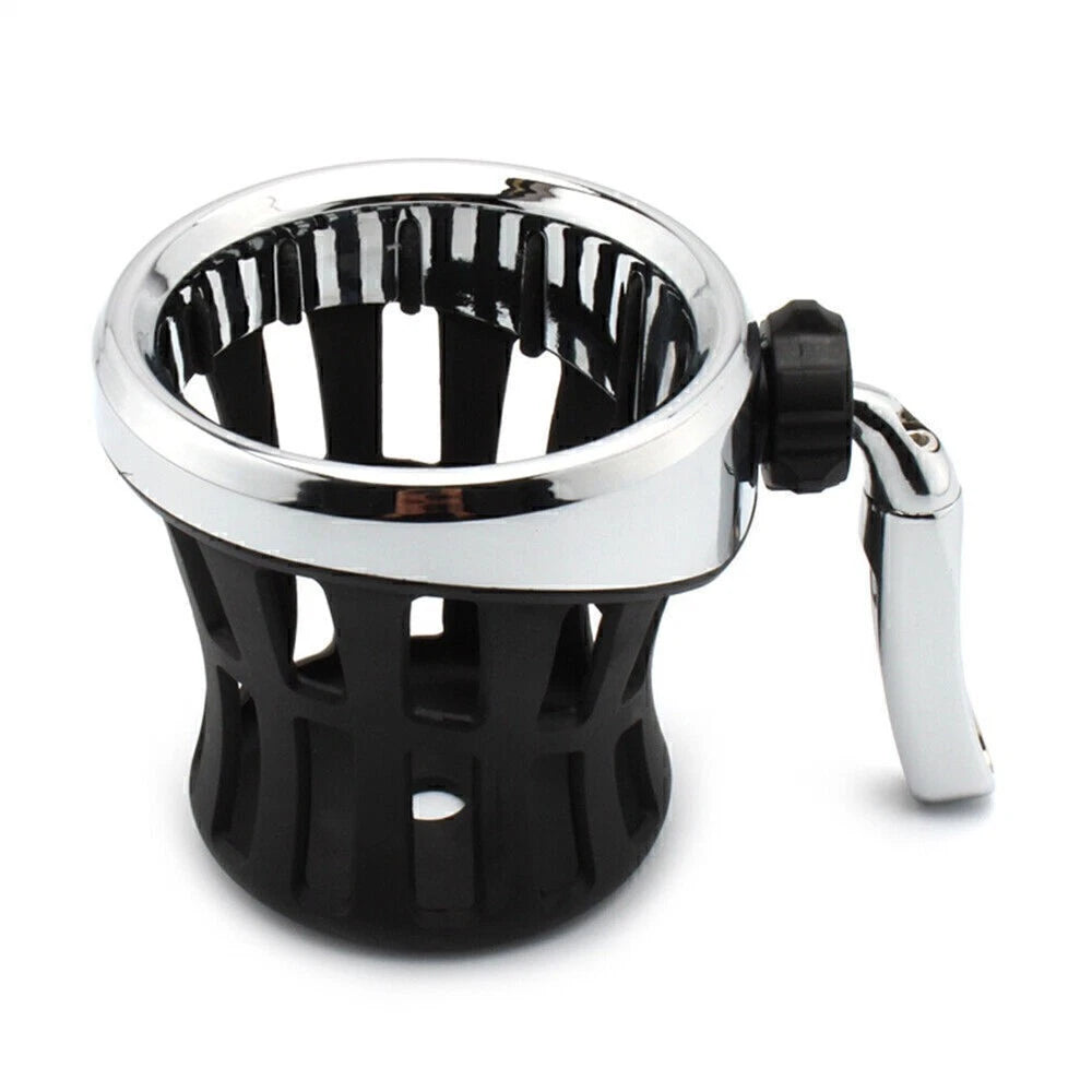 Universal Motorcycle Handlebar Drink Cup Holder with Mesh Basket - Silver/Black