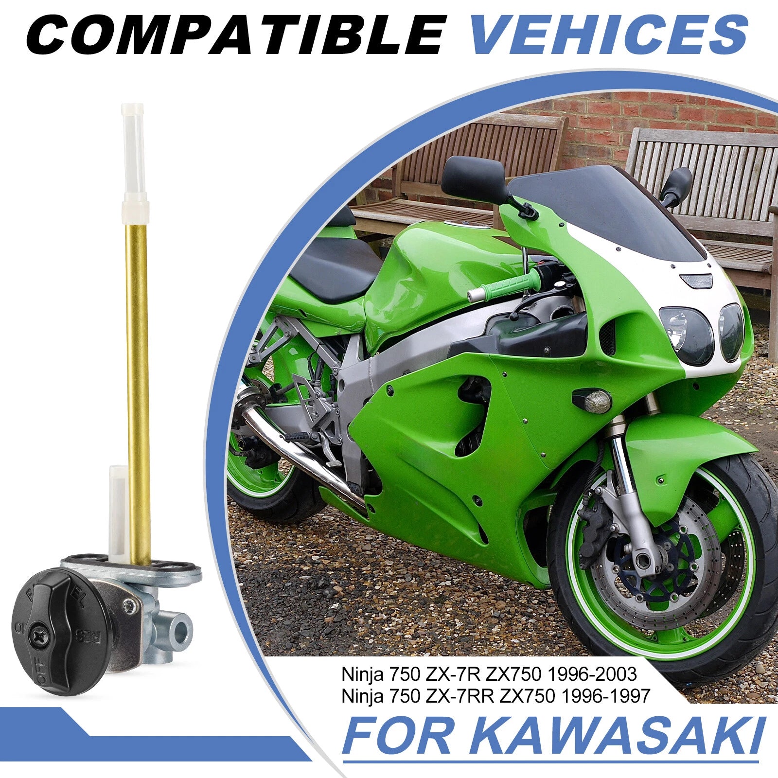 Fuel Tank Petcock Valve w/ Knob for Kawasaki ZX750 Ninja ZX7R (1996–2003)