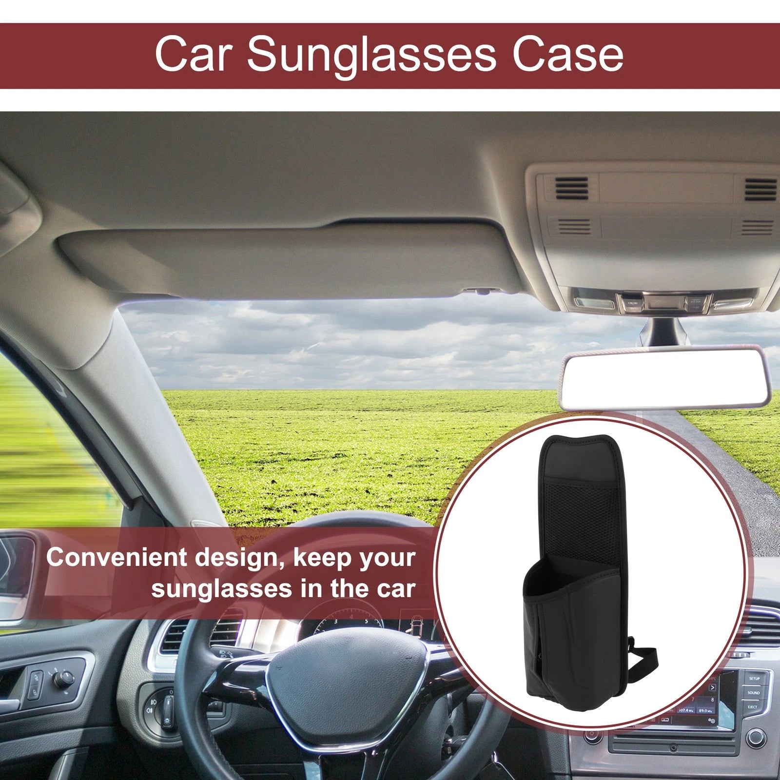 Sunglasses Holder for Universal Fit (1 Pc) - PU Leather, Fixed Belt, Black