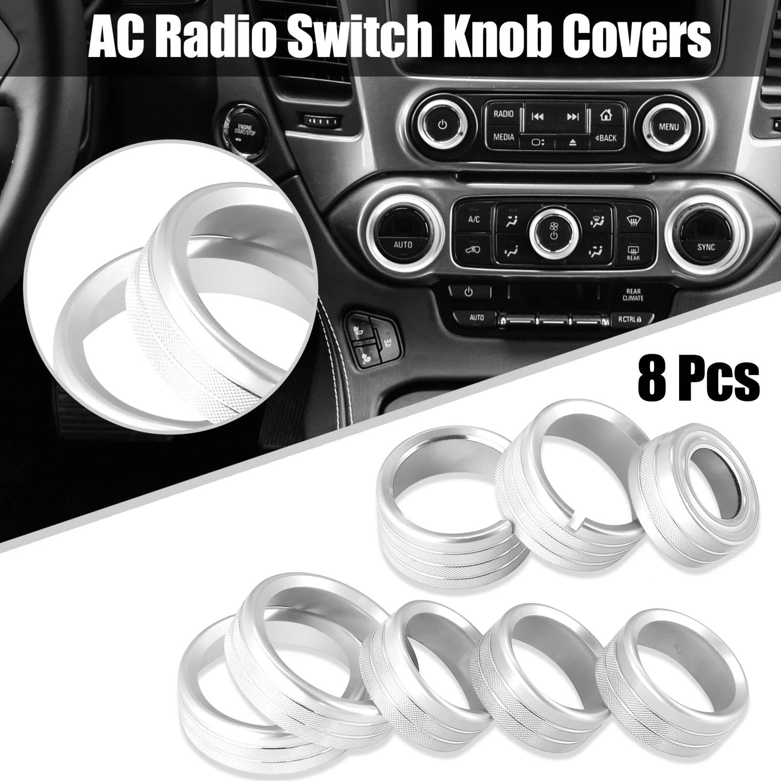 AC Radio Switch Knob Covers 8 Pcs Replacement for Chevy Silverado Sierra (2014–2019)