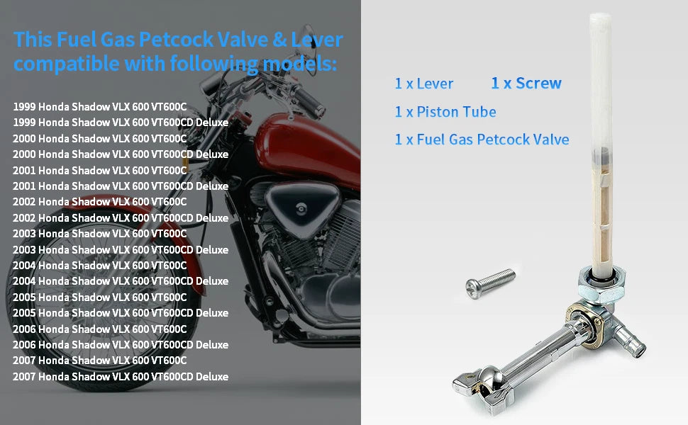 Fuel Valve Petcock & Lever Screw for Honda Shadow VLX 600 (1999–2007)