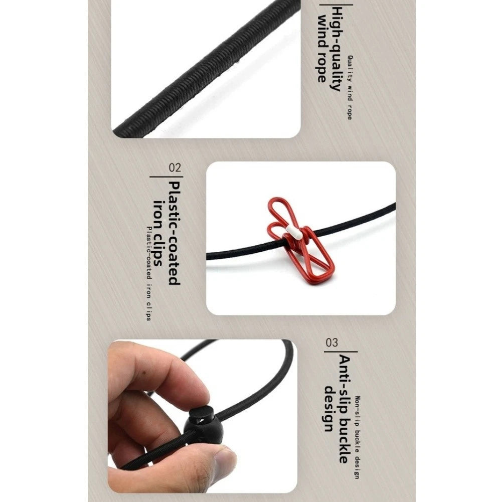 12 Clip Lightweight Travel Clothesline with Reinforced Iron Hooks