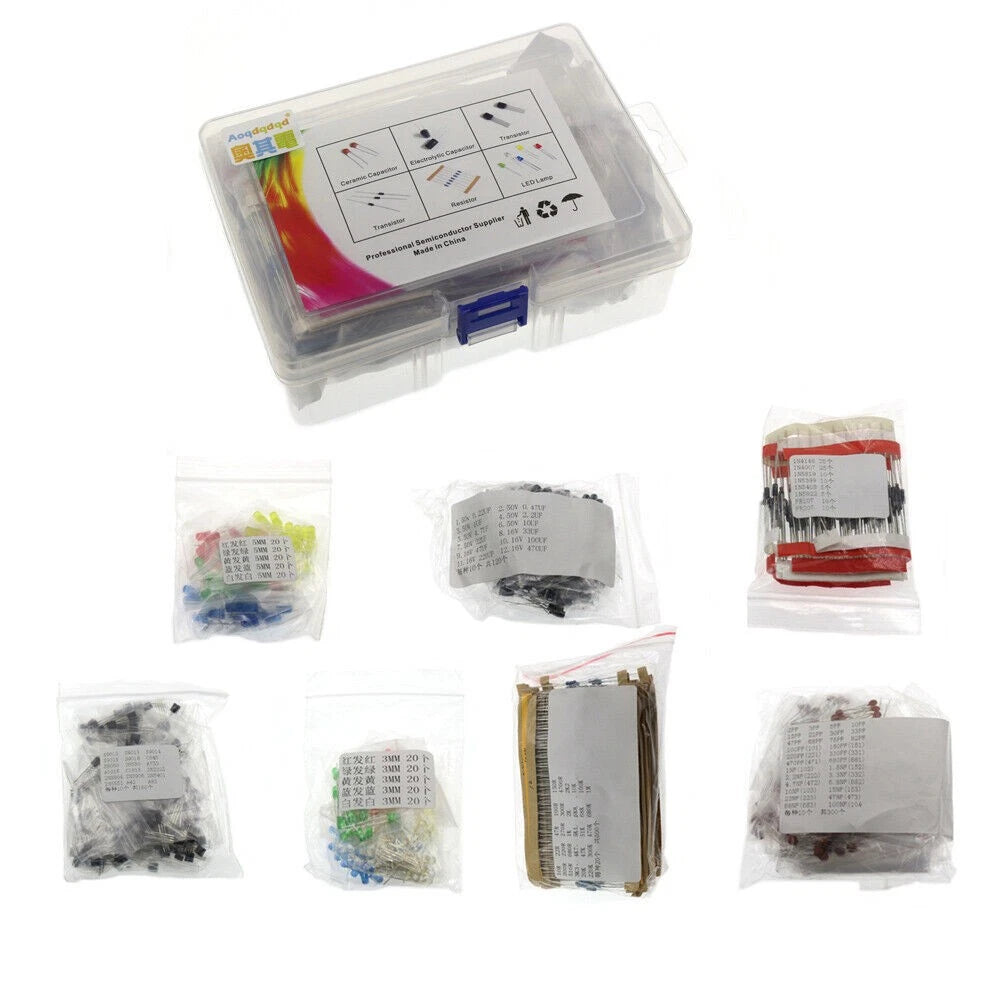 Electronic Component Kit: Transistor, Capacitor, Diode, LED, Resistor