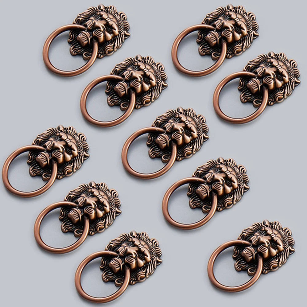 10Pcs Lion Head Ring Pull Knobs for Cabinets and Drawers