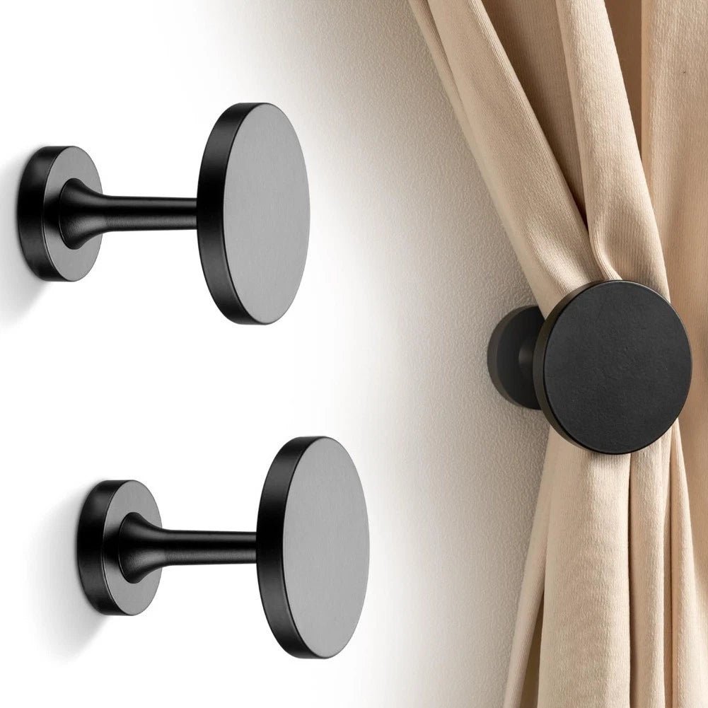 2X Metal Curtain Holdbacks for Stylish Curtains (Easy Install, Black)
