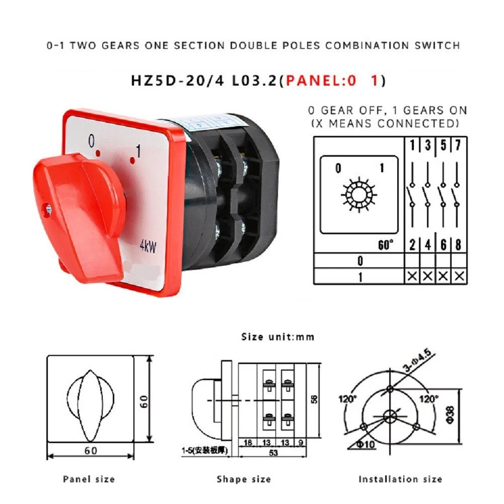 4-Pole Rotary Switch HZ5D 20/4 L03.2 for AC380V