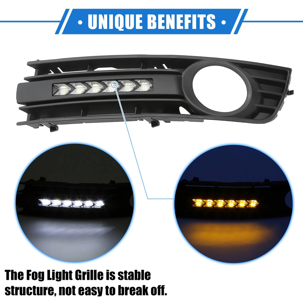 Front Bumper Fog Light Grille Cover Black with LED for Audi A4 (2001–2005)