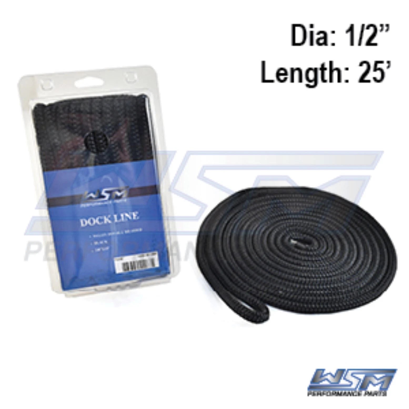 Dock Line 1/2" x 25' Nylon Black for WSM (1000-1225BK)