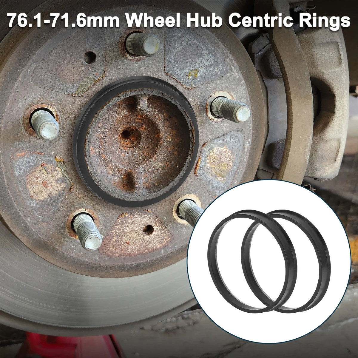 Set of 2 Wheel Hub Centric Rings for Car (OD 76.1mm ID 71.6mm) Black Polycarbonate