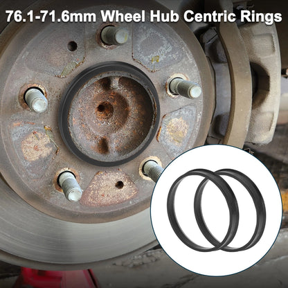 Set of 2 Wheel Hub Centric Rings for Car (OD 76.1mm ID 71.6mm) Black Polycarbonate