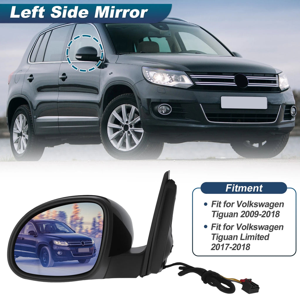 Left Side Mirror Assembly with Turn Signal for Volkswagen Tiguan 2009-2018