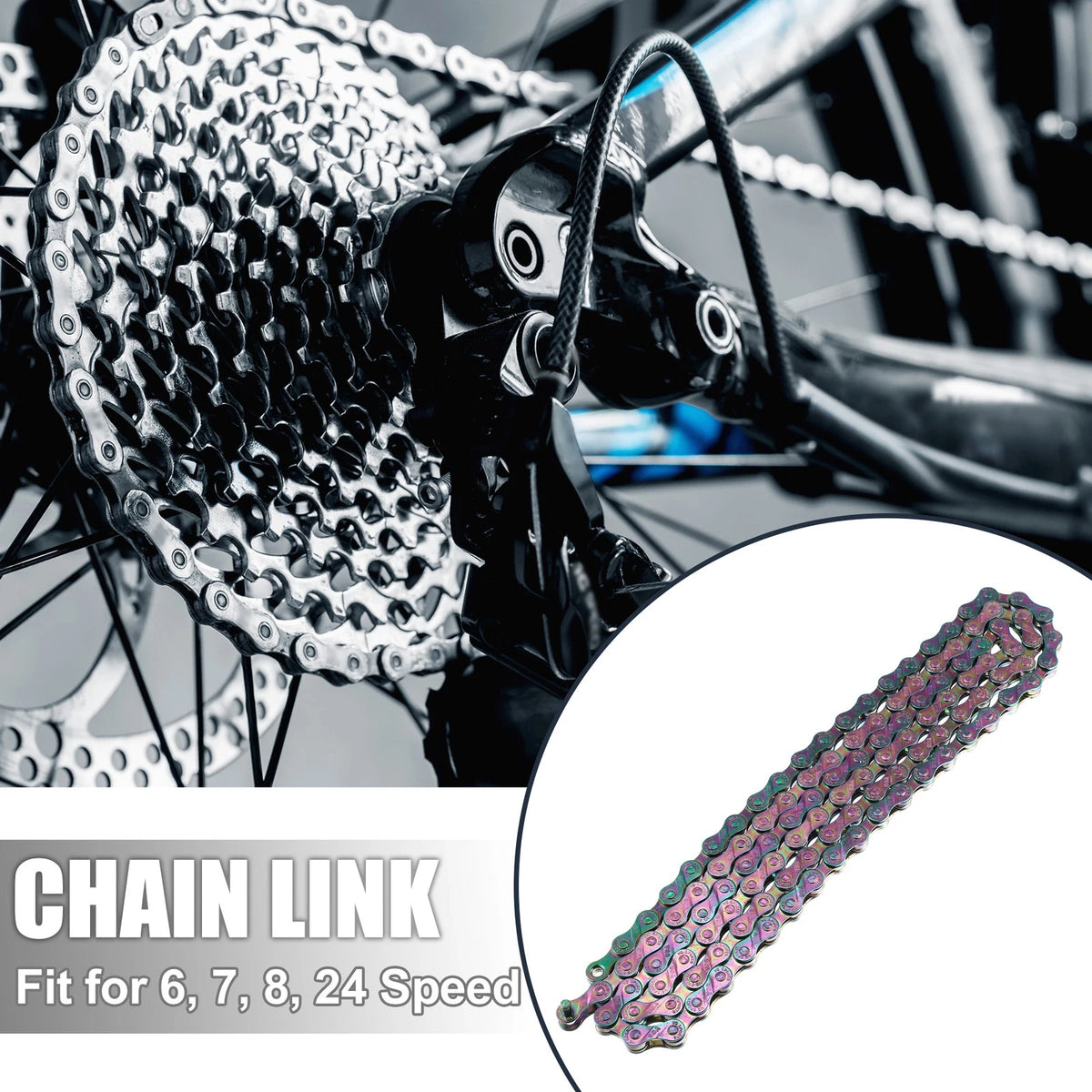 8 Speed Replacement Speed Chain 116 Links for Bicycle Bike Metal (8-Speed)