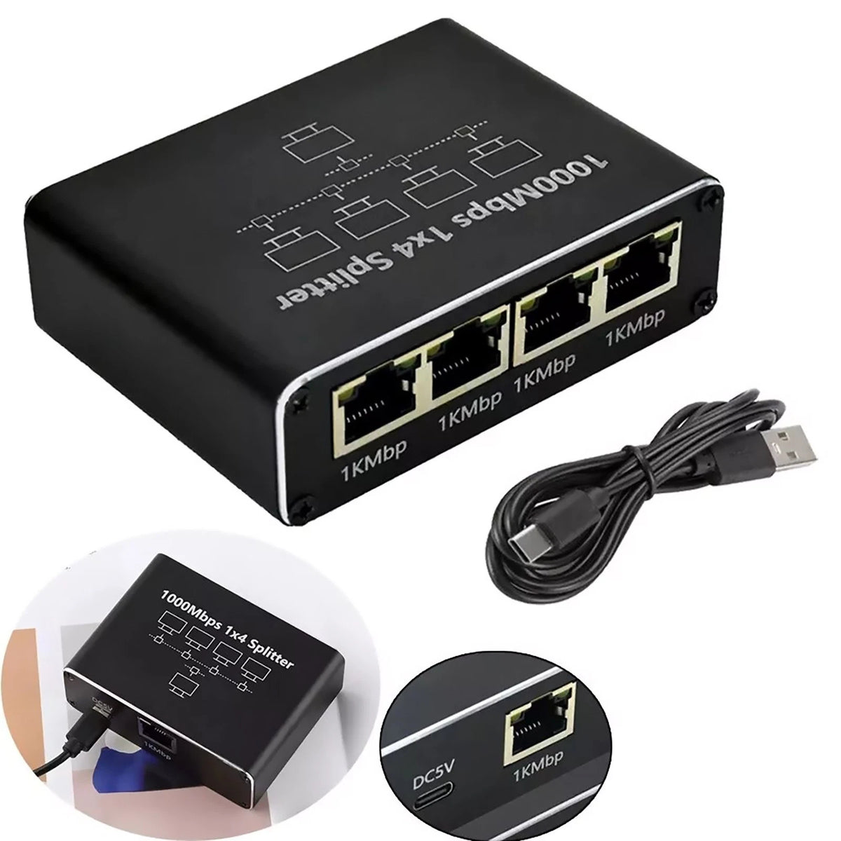 RJ45 Gigabit Ethernet Splitter for LAN Network (1 IN 4 Out)