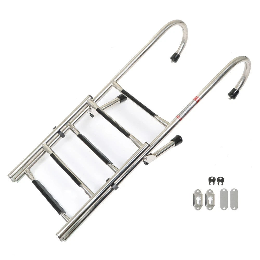 2-Step Stainless Steel Folding Ladder Telescoping 400 lb Limit