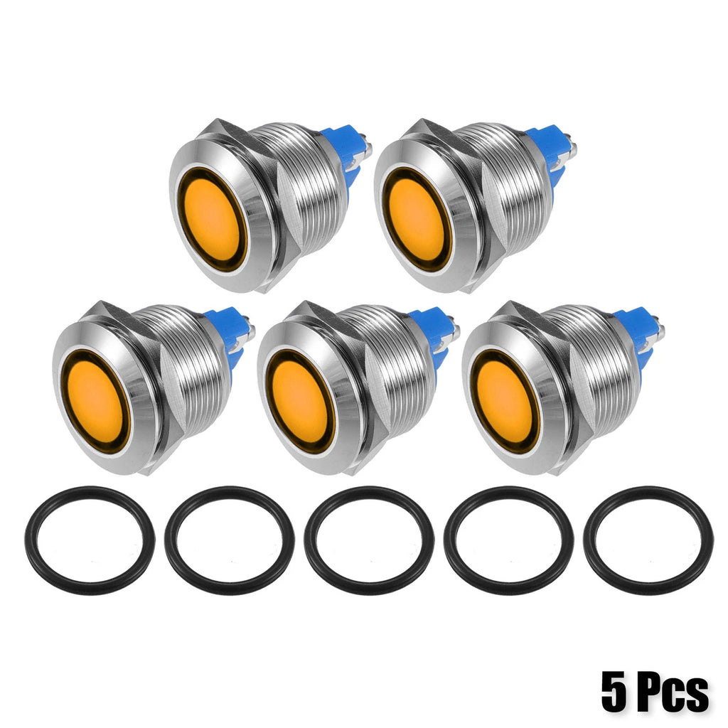 5pcs LED Indicator Light for Car (19mm, 230V, Waterproof, Yellow)