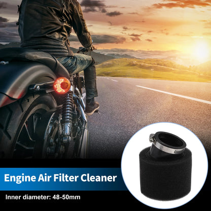 Air Filter Set of 1 for Universal Motorcycle (48-50mm, Rubber Foam, Black)