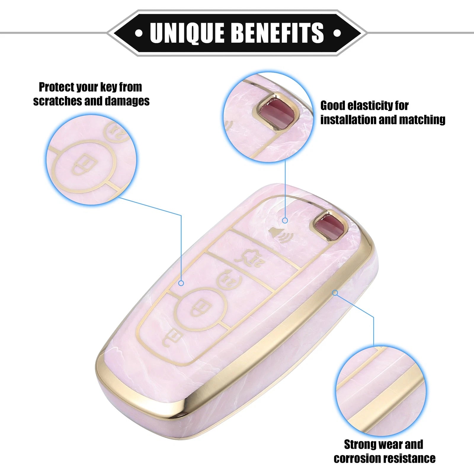 Key Fob Cover Durable TPU for Ford Smart Key 5 Button (Pink) (2011–2024)