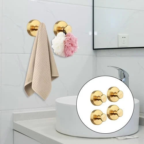 Set of 4 Stainless Steel Suction Cup Hooks for Bathroom and Kitchen