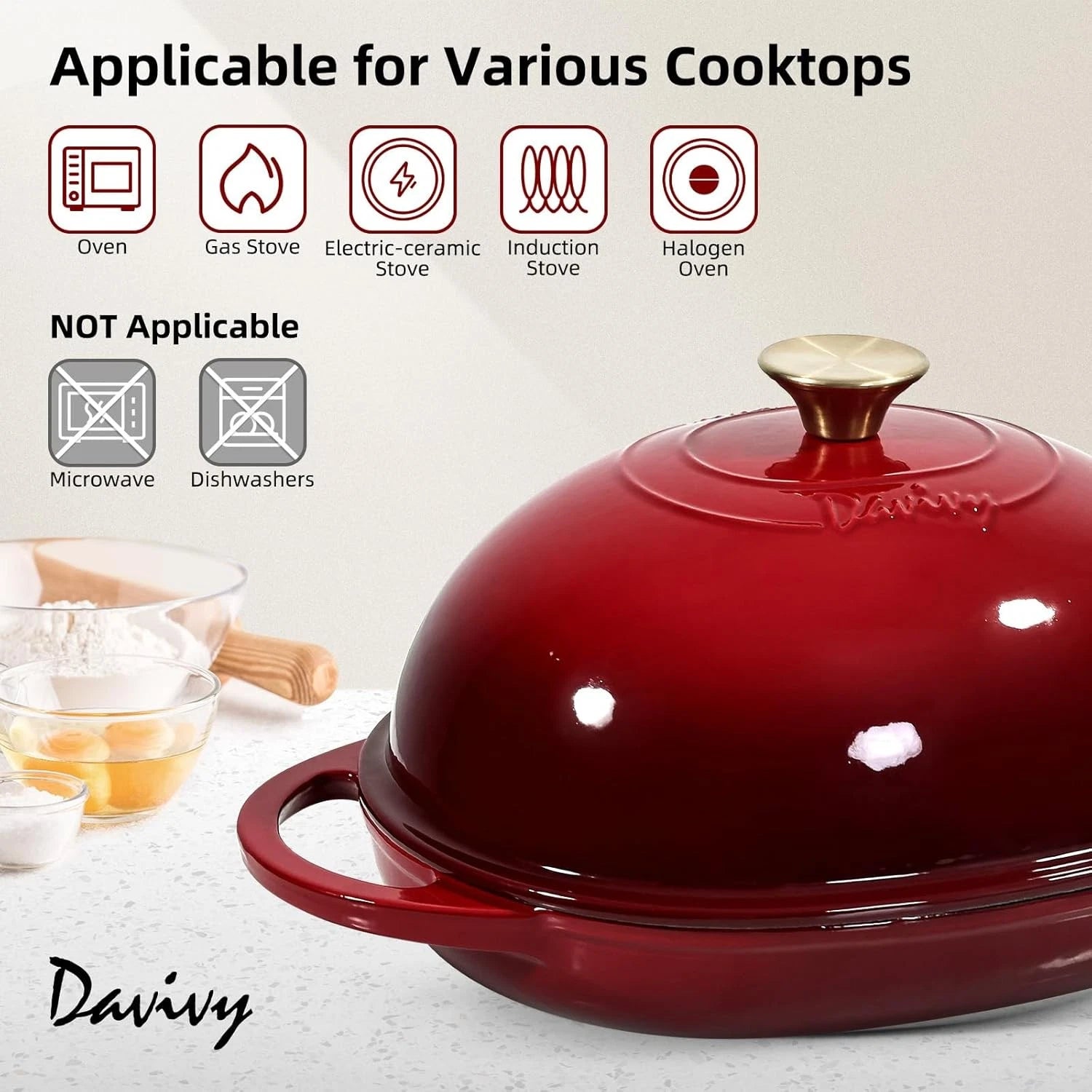 6QT Enameled Dutch Oven for Bread Baking (Fits )