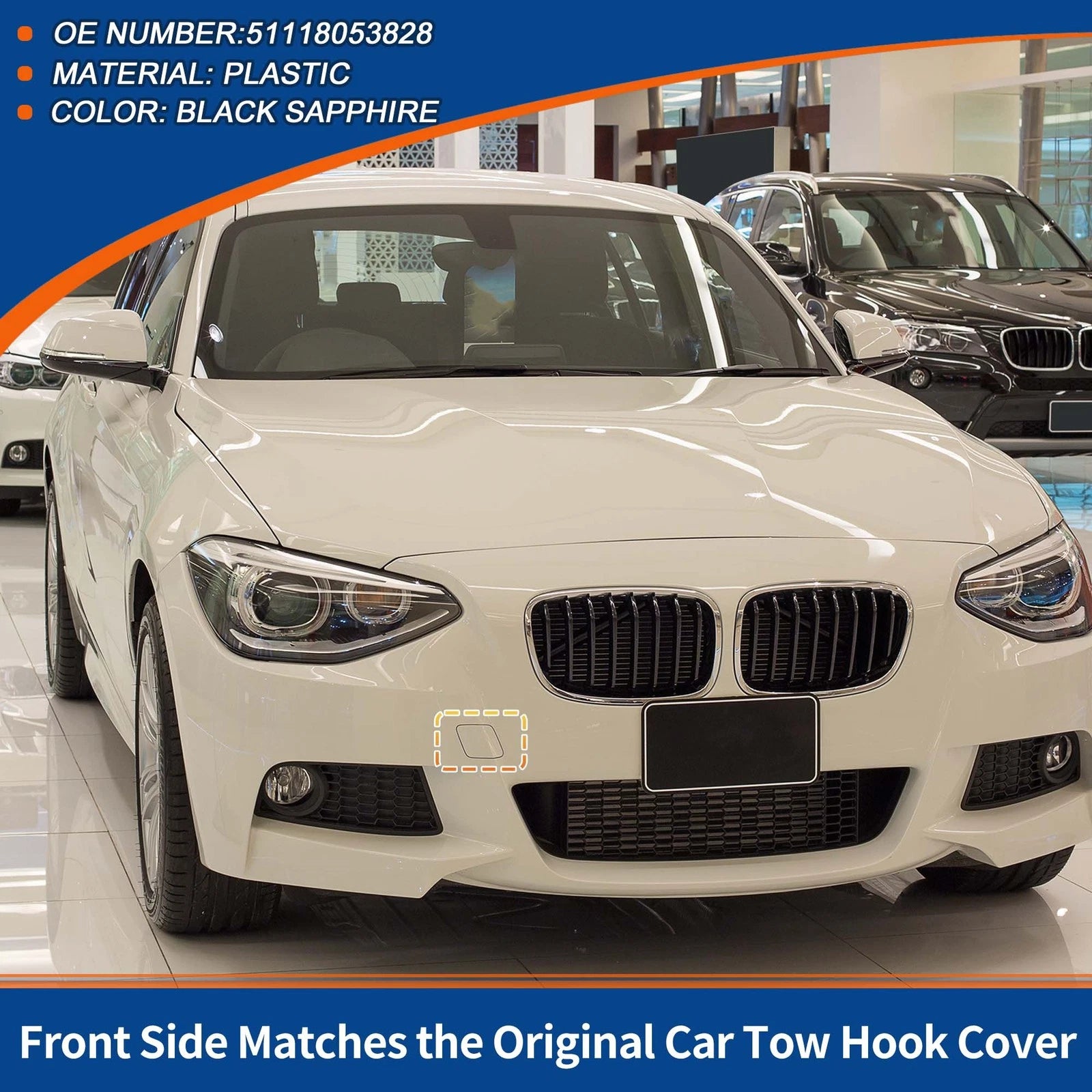 Tow Hook Cover Front Bumper Replacement for BMW 1 Series 114i (2012–2014)
