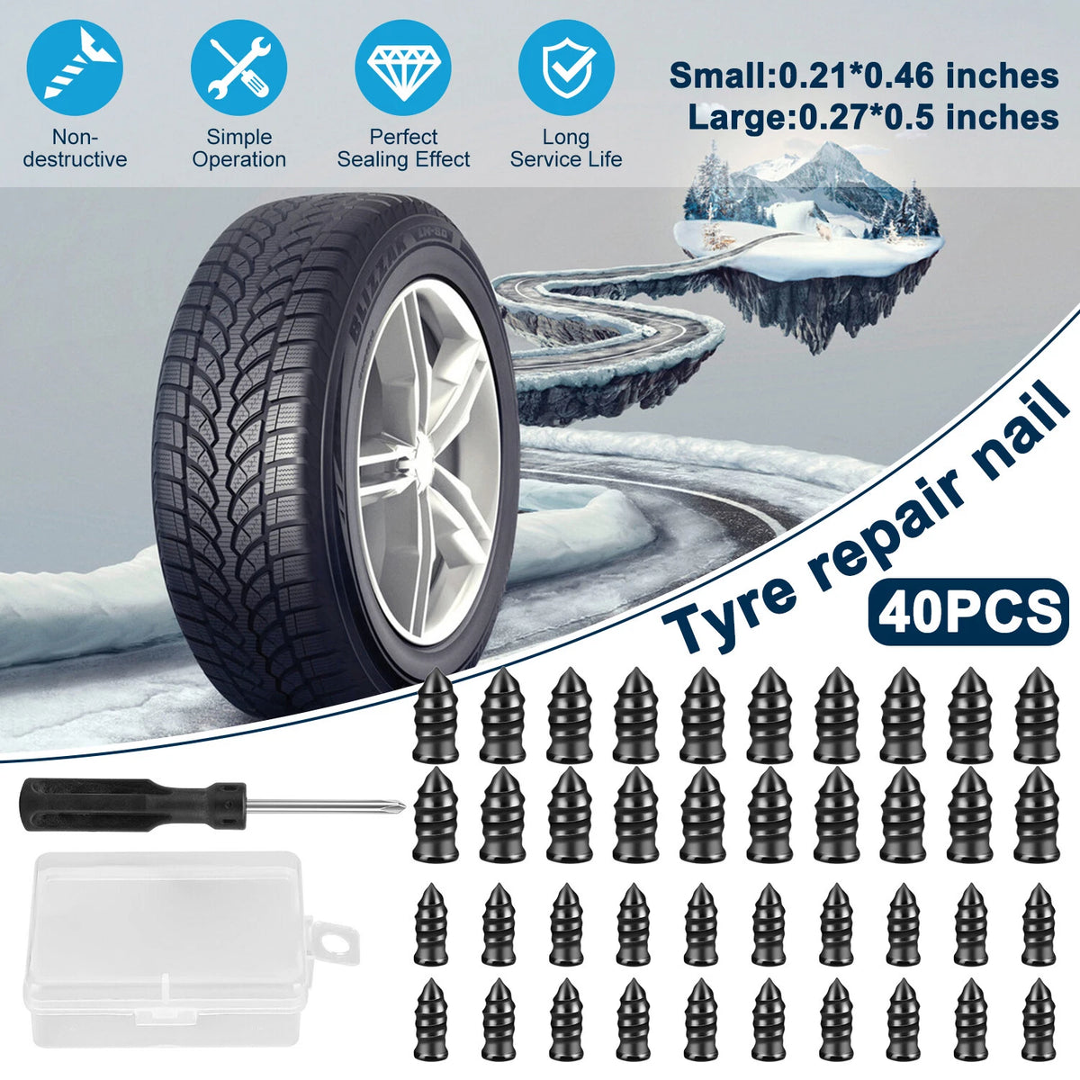 Tire Repair Rubber Screw Nails + Screwdriver Tool Set for Cars (Universal)