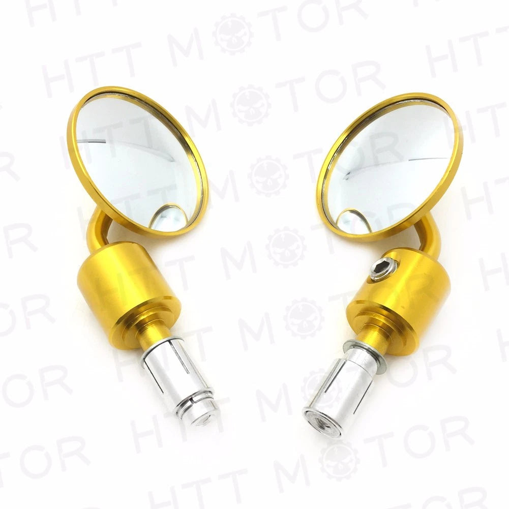 CNC Gold Rear View Handle Bar End Round Mirrors for Universal 1" 25mm